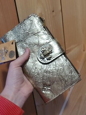 NWT Patricia Nash Metallic Gold Women's Wallet Clutch with Decorative Turn-Lock